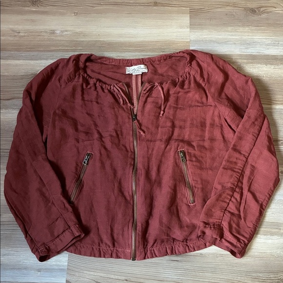 Lucky Brand lightweight Jacket Women’s M Terracotta Linen Blend Full Zip Boho - Picture 2 of 10